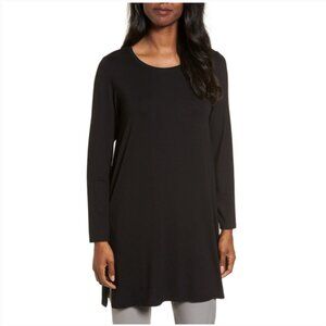 Eileen Fisher Black Jersey Tunic Top XL Long Sleeve Lightweight Lagenlook Comfy